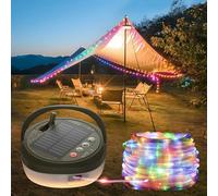 Glocusent Camping String Lights 10M 130 LED, 2-in-1 Solar & USB Rechargeable Camping Light with 12 Ambient Outdoor Fairy Lights & 10 RGB Lantern, Waterproof for Yard, Garden, Party Festival Decor