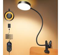 Glocusent Clip on Lamp, 72 LED Bedside Light with 3 Colors & 5 Brightness, Flexible with Amber Night Light, 30/60Min Timer, Eye Caring, for Bed/Reading/Studying/Working (Black with Adapter)