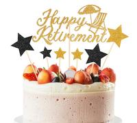 Glod and Black Glitter Happy Retirement Cake Topper Retirement Cake Decoration Picks I'm Retired Cake Decor for Men Women Retirements Party Supplies Photo Booth Props