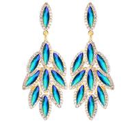 Glod Jewelry Women's 14k Austrian Crystal Dangle Earrings, 82*30.6mm, Yellow Gold, Crystal