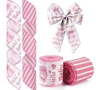 Glodecart 2 Rolls Baby Girl Pink Polyester Ribbon for Diaper Cake Wrapping Gifts, Baby Showers, Gender Reveal & Theme Parties, 2.5" X 10yd Wired Baby Shower Wreath Ribbon