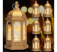 Glodecart 6PCS Mini Ramadan Lantern for Ramadan Decorations, Golden Mini Castle Moon Pattern Ramadan Lantern for Ramadan Table Decoration Ramadan Gift Home Decor, Religious Eid Mubarak Lights Lantern