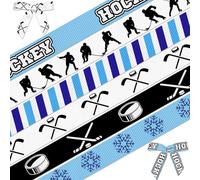 Glodecart Hockey Ribbon for Wrapping Gifts & Home Decorations - Blue Ice Hockey Theme Grosgrain Ribbon, 3/8" X 18 Yards