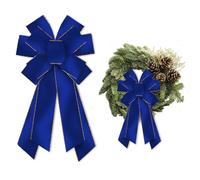 Glodecart Large Velvet Blue Bow for Wreath, Hanukkah & Christmas Party Decor, Front Door Indoor Outdoor Wall Tree Topper Holiday Supplies Ornament