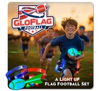 GloFlag Football - Light Up Game Set for Kids | Ages 8-12+, 4-16 players | LED Flags, Belts, Glow in the dark ball, bright field markers | Toys & Gifts for Boys 8-12+ | Play Day or Night | By Starlux