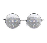 GloFX Diffraction Glasses | Hippie and Pilot Style Metal Frames with Mirror Lens and 3D Prism Rainbow Effect, Silver Mirror - Round, One-size