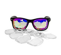 GloFX Snaps: Diffraction Rave Glasses | Black Magnetic Snap Frames with Line, Heart, Spiral, Star, and Kaleidoscope Lenses | 3D Prism and Kaleidoscope Glasses in One for Raves, Festivals, and Parties