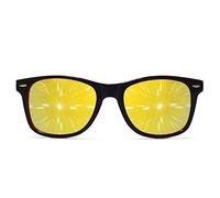 GloFX Ultimate Diffraction Glasses | 3D Prism Rainbow Effect | Great Edm, Concert, and Rave Accessory | Red and Black Frame with Gold Mirror Firework Lenses