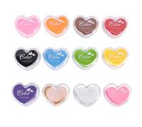 GLOGLOW 12 Color Heart Shape Ink Pad, Finger Stamp Pad Washable Ink Stamp Set for Kids Crafts with Plastic Storage Box for Fabric Wood Paper Scrapbooking