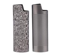 GLOGLOW 2Pcs Lighter Case Cover Holder Fit for J6 Protective Metal Vintage Stereoscopic Relief Zinc Alloy Accessory Box 8cm with Glossy Appearance for Business Birthday Xmas Father Day (Black)