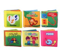 GLOGLOW 6Pcs Baby Bath Books Cloth Book Set Fabric Books Set Cotton Books Set Washable Colorfast Water Proof Safe with Rustle Sound for Early Education 6-12 Months