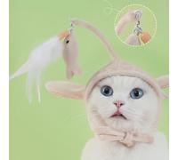 GLOGLOW Cat Hat Teaser Toy, Interactive for Boredom Relief, Bite and Safe with Super Soft Fabric and Soft Iron Wire for Cat Headgear Fishing Rod Hat Teaser Toy, Cute Design, (Pink)