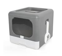 GLOGLOW Cat Litter Box, Practical Enclosed Design PP Material Cat Litter Box with Scoop Portable Foldable Anti Splashing 2 Doors Cat Toilet with Lock for Pet Supplies (Grey)