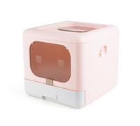 GLOGLOW Cat Litter Box, Practical Enclosed Design PP Material Cat Litter Box with Scoop Portable Foldable Anti Splashing 2 Doors Cat Toilet with Lock for Pet Supplies (Pink)