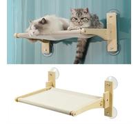GLOGLOW Cat Window Hammock, Cat Window Perch with Suction Cup High Load Capacity Space Saving Wooden Hammock Bed for Sunny Views