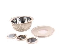 GLOGLOW Colander Bowl Set, 4 in 1 Rotatable Stainless Steel Mixing Bowl with Slicer, Non Slip Kitchen Tools, Double Layer Vegetable Slicer for Home Cooking, Quick Drainage, BeigeKitchen