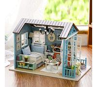 GLOGLOW DIY House Kit, Miniature Furniture Kit with Elegant LED Lights Encourages Creativity Making Tool for Kids Present DIY House, Cozy Wooden Cottage Beautiful Nan Home