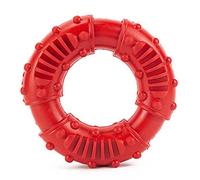 GLOGLOW Dog Rubber Teeth Grinding Donut Bite Resistant Anti Slip Ring Shape Teeth Cleaning Toy with Non Slip Bumps for Medium Large Dogs Golden Retriever Border Collie (Red)