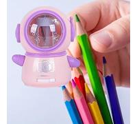 GLOGLOW Electric Pencil Sharpener Spaceman Design Cute Cartoon Safe Battery USB Powered Dual Power Compact Portable with Auto-Stop for Kids Classroom Home Office School Supplies (Roseate)
