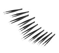 GLOGLOW High Hardness Stainless Steel Tweezers Set 11pcs - Resistant, Antistatic - for Electronics, Crafts, ESD, Black (Leather Bag Tweezers Set 11 Pieces)