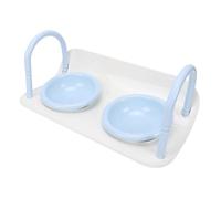 GLOGLOW Item Title: Elevated Cat Feeder Double Bowl Set Ceramic, Anti Slip Raised Small Dog Food Dish, 16.57in Long, Neck Strain Free No Spill, Modern Easy Clean for Indoor Pets