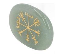 GLOGLOW Nordic Vikings Engraved Healing Crystal Stones Hand Carved Flat Oval Symbol Stones with Ancient Symbols for Chakra Cleansing Meditation Divination Yoga (Green Aventurine)