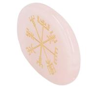 GLOGLOW Nordic Vikings Engraved Healing Crystal Stones Hand Carved Flat Oval Symbol Stones with Ancient Symbols for Chakra Cleansing Meditation Divination Yoga (Pink Crystal)