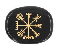 GLOGLOW Nordic Vikings Engraved Healing Crystal Stones Hand Carved Flat Oval Symbol Stones with Ancient Symbols for Chakra Cleansing Meditation Divination Yoga (Black)