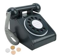 GLOGLOW Pink Old Fashioned Rotatable Dial Telephone, Wooden Simulation Retro Design Toy, 17.2cm Kids Educational Phone for Early Learning Fun (Black)