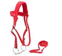 GLOGLOW Red Horse Bridle Headstall Reins Harness Adjustable Removable Snaffle with Soft Cushion Padding for Riding Training