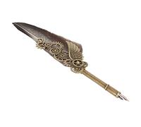 GLOGLOW Retro Style Feather Pen and Ink Set Mechanical Wing Design with 4 Interchangeable Nibs and Pen Stand for Writing Calligraphy and Gift Giving (Gray)