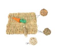 GLOGLOW Small Pet Chew Toy Set with Edible Fiber Grass Mat Ball and Chew Sticks for Rabbits Hamsters Guinea Pigs Teeth Grinding