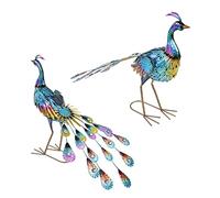 GLOGLOW Solar Powered Peacock Sculpture Light with Vivid Peacock Shape for Garden Courtyard Lawn Decoration Durable Iron Metal Legs Suitable for Outdoor Use (Big peacock with solar light)