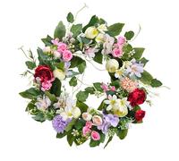 GLOGLOW Spring Wreath Flower Artificial Floral Eucalyptus Camellia Roses Lilies 40x40cm Vintage Decor for Front Door Autumn Harvest Thanksgiving (Flower Wreath)