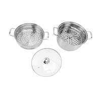 GLOGLOW Stainless Steel Steam Pot 11 Inch Multipurpose Stackable with Glass Lid for Vegetables Seafood Family Dinner Induction Stove (Three Layers)