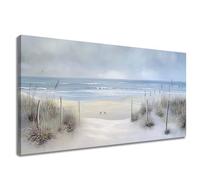 GLOKAKA Abstract Beach Wall Art Sandy Path with Fence Print Painting Ocean Landscape Sea Grass Artwork The Coastal Prints Picture Large Sea Shore Painting for Office Bathroom Decor