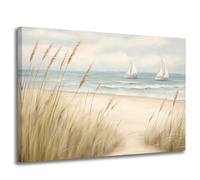 GLOKAKA Beach Sea Canvas Wall Art Seascape Coastal Seashore Print Painting Abstract Blue Ocean Sailboat Nautical Picture Sea Grass Path Artwork for Bathroom Bedroom Living Room Decor