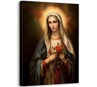 GLOKAKA Catholic Blessed Virgin Mary Canvas Wall Art Virgin Mary with Rose Portrait Painting Print Picture for Altar Living Room Family Bedroom Decoration