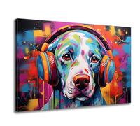 GLOKAKA Colorful Dog Wall Art,Graffiti Dog Canvas Print Wall Painting,Labrador with Headphone Street Pop Art,Funny Animal Picture Print Artwork for Bedroom Office Bathroom Decor-18 x12