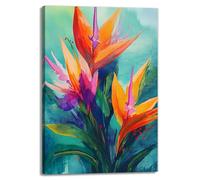 GLOKAKA Colorful Floral Canvas Wall Art Bird Of Paradise Pictures Print Tropical Flower Art Abstract Plants Painting for Living Room Kitchen Home Wall Decor(Artwork-1,16"x20")