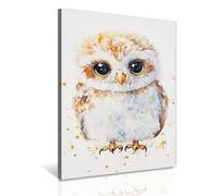 GLOKAKA Cute Baby Owl Canvas Wall Art Watercolor Bird Pictures Funny Animal Painting Modern Artwork for Kid's Room Nursery Decoration Ready to Hang(Artwork-1,12"x18")