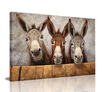 GLOKAKA Funny Animal Wall Art Farmhouse Three Donkey Picture Wall Decor Rustic Farm Donkey Animal Canvas Print Painting Kitchen Bathroom Decor