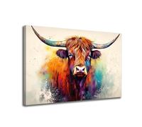 GLOKAKA Large Highland Cattle Wall Art Colorful Wildlife Highland Cow Farmhouse Picture Painting Longhorn Bull Print Artwork for Living Room Bedroom Bathroom Decor