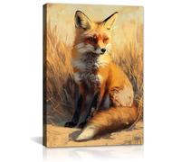 GLOKAKA Red Fox Canvas Wall Art Rustic Wildlife Picture Prints Abstract Animal Poster Artwork for Farmhouse Living Room Bedroom Decor(Artwork-3,16"x24")