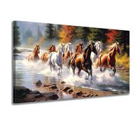 GLOKAKA Running Horse Canvas Wall Art Wild Horse Animal Running Through A Stream Picture Print Painting Horse Pictures Wall Decor for Living Room Bedroom Decor