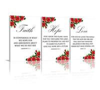 GLOKAKA Set of 3 Hope & Love Bible Verses Christian Canvas Wall Art,Inspirational Religious Scripture Quote Hebrews Print On Rose Flower Canvas For Bedroom Home Decor (Rose, 12x16 Inchx3)