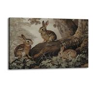 GLOKAKA Vintage Rabbit Wall Art Farmhouse Canvas Print Easter Bunny In The Field Painting Cute Rabbit Painting Wall Decoration for Office Bedroom Room Living Room(Artwork-4,20"x30")