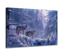 GLOKAKA Wolves Pictures Print On Canvas Two Wolf Stand on Winter Scene Landscape Wall Art Wolves in Snow Forest Wall Decor Winter Picture for Home Living Room Decoration