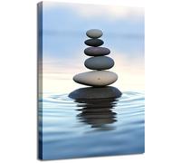 GLOKAKA Zen Stones Balance Canvas Wall Art Pebbles Stack in Calm Water Picture Print Artwork Poster for Yoga Meditation Room Bathroom Bedroom Decor-12 X18