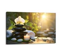 GLOKAKA Zen Wall Art White Orchid Floral Canvas Print Candle And Black Spa Stone Painting Print Serene Still Life Wall Decor for Bedroom Bathroom Meditation Room(Artwork-3,12"x18")